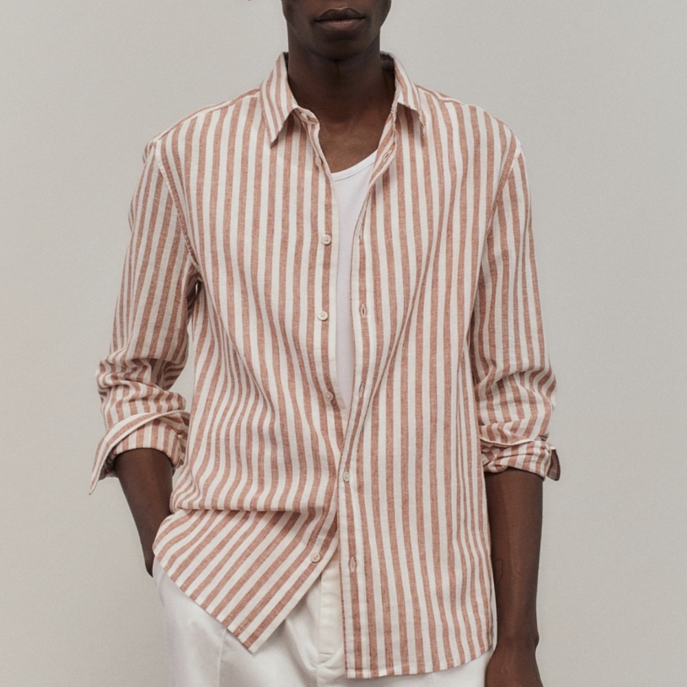H&M | Pink & White Cotton Striped Button Down Shirt